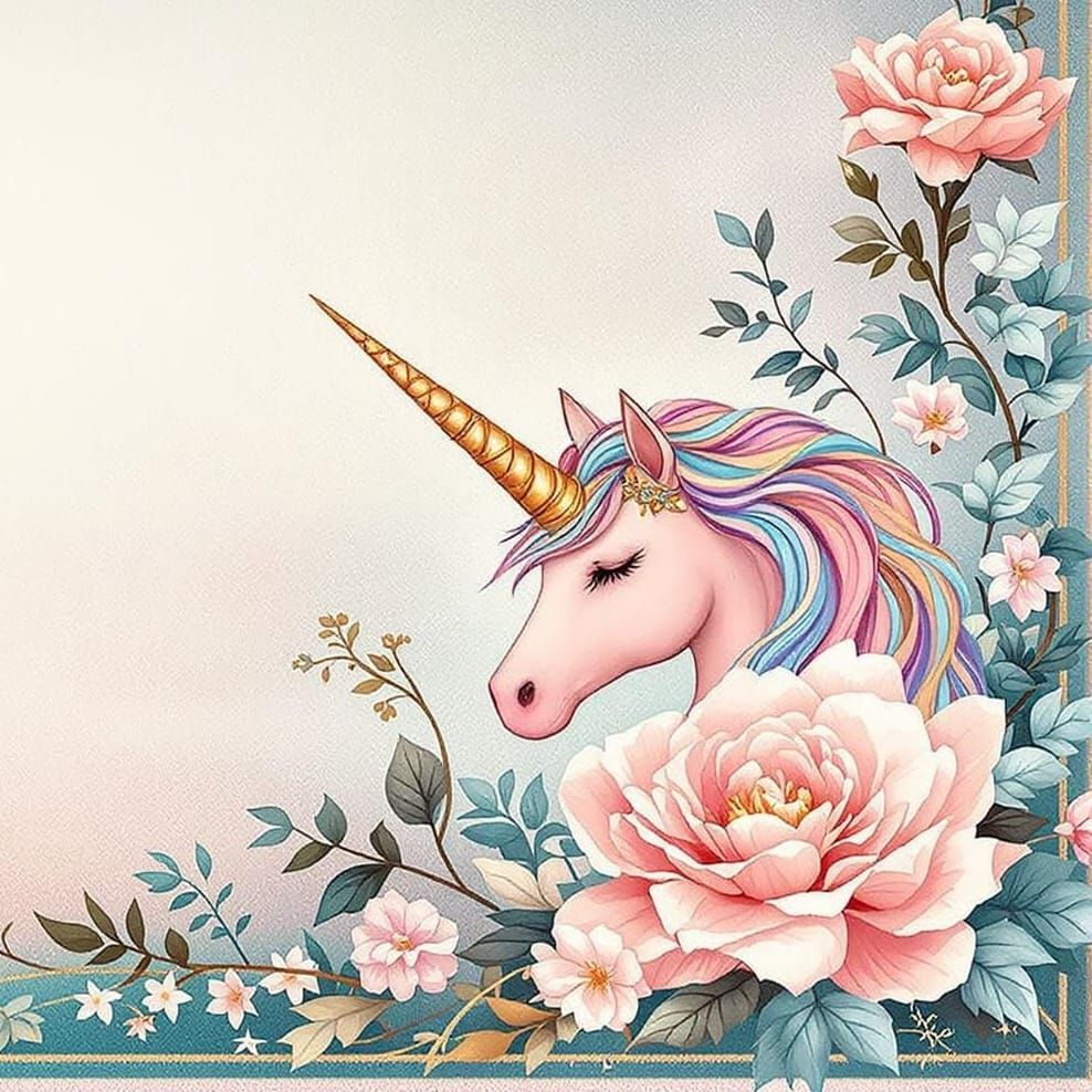 Vintage Unicorn Under the Blue Moon