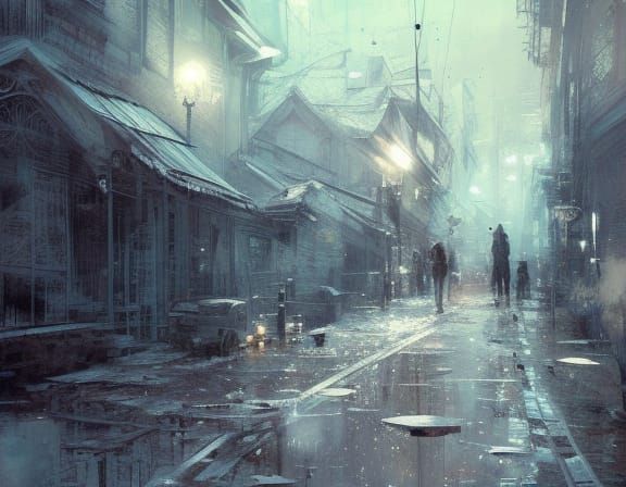 Haunted Street Scene in Moonlight, Close-up Photo