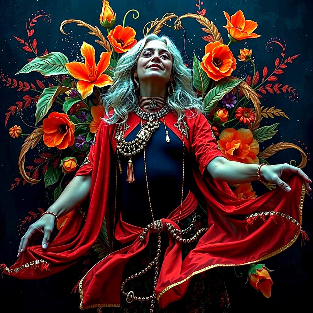 Psychedelic Floral Garden with Cosmic Mystery