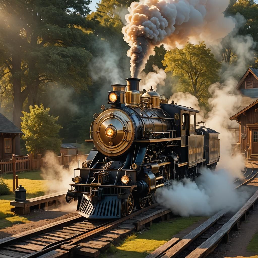 Steam Engine on Roundhouse Turntable, Digital Art