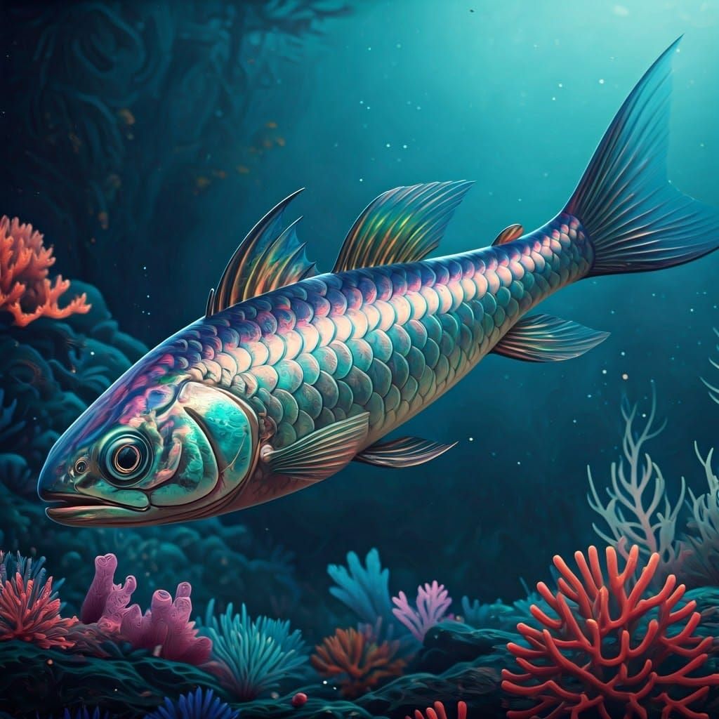 Iridescent Fish Dances in Dreamlike Moonlit Depths