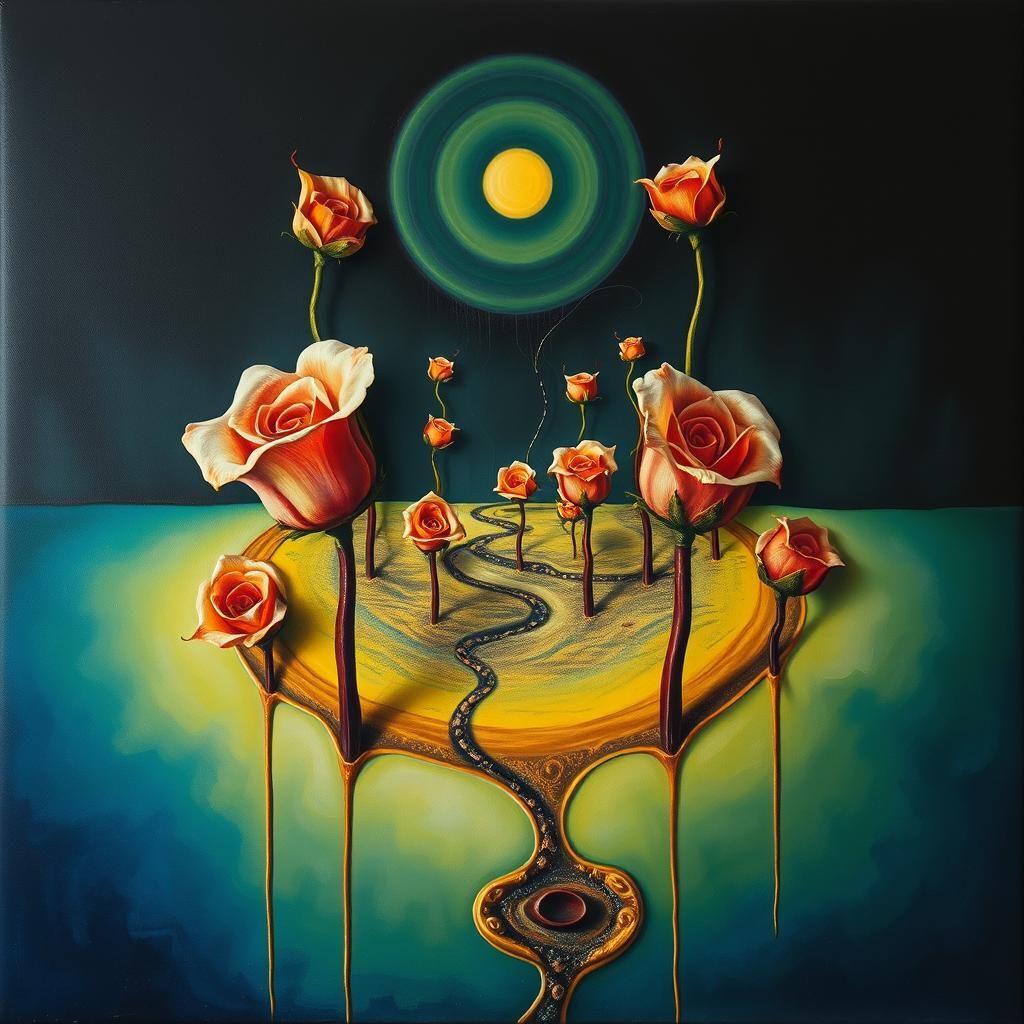 Surrealist Dreamscape with Melting Elements, Dali Style