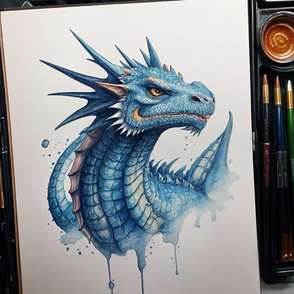 Dragon in Unfinished Watercolor Edges