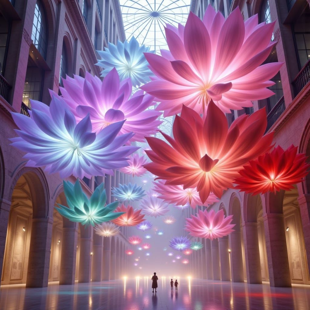 Biomorphic Flower Chandeliers in Surreal Architecture