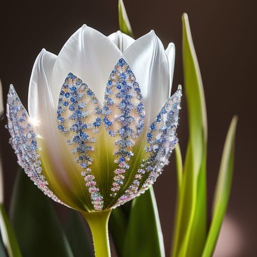 Luminescent Crystal Tulip: Intricate Micro Photography