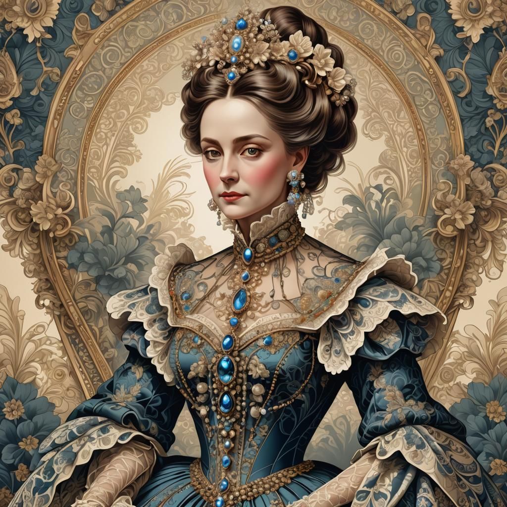 Victorian Lady Portrait with Abstract Fractal Elements