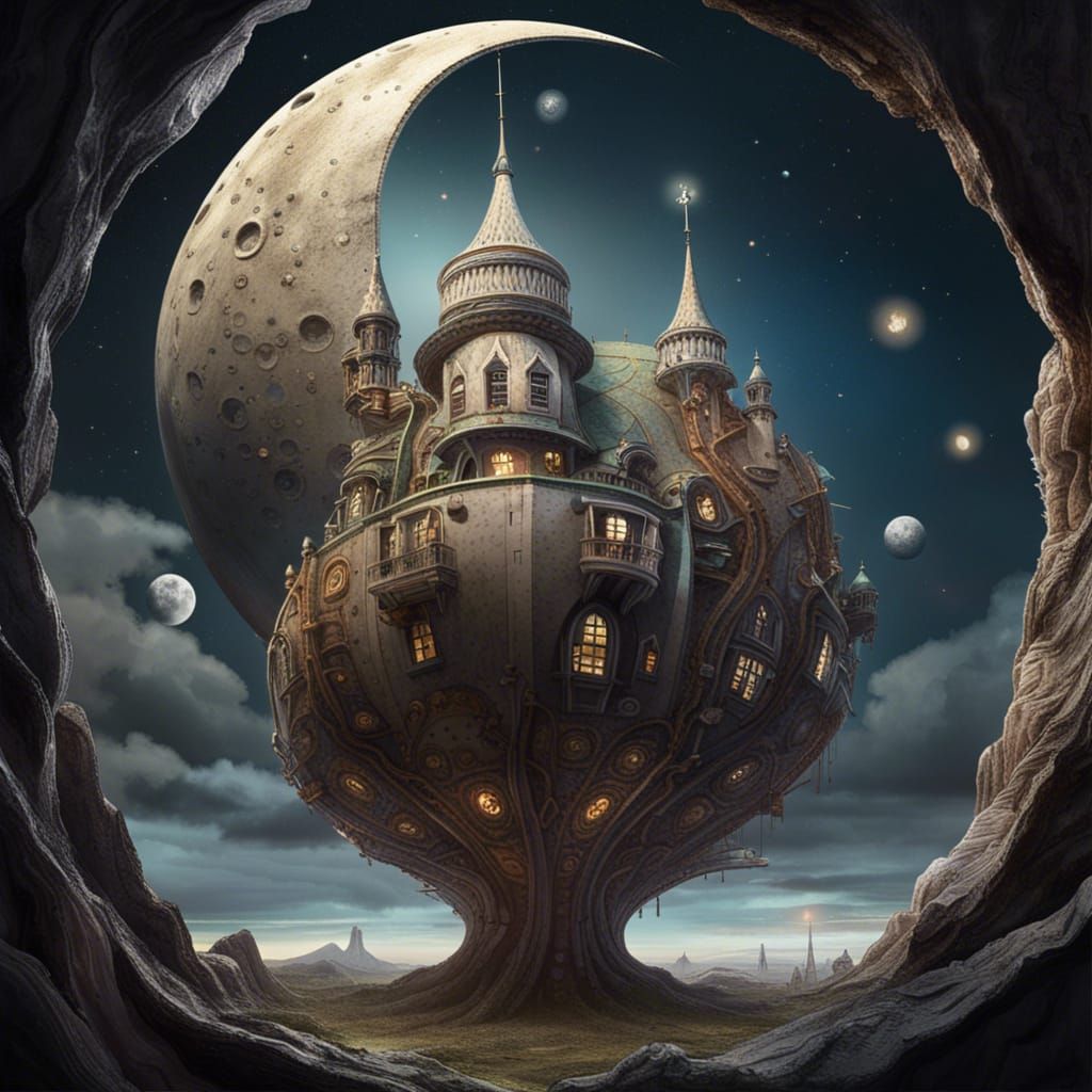 Carousel Moon: A Surrealist Oil Painting