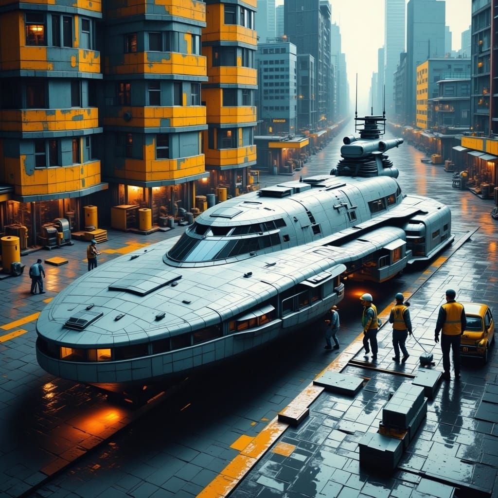 Cyberpunk Space Ship Stationed in Orbit