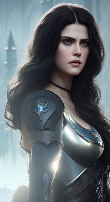 Yennefer in Iron Armor, Hyperrealistic Digital Art