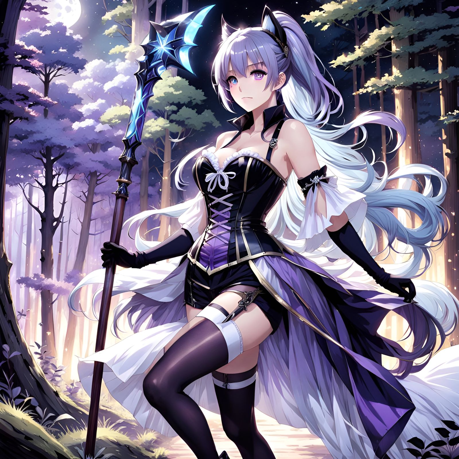 Anime Witch of the Dark Forest at Night