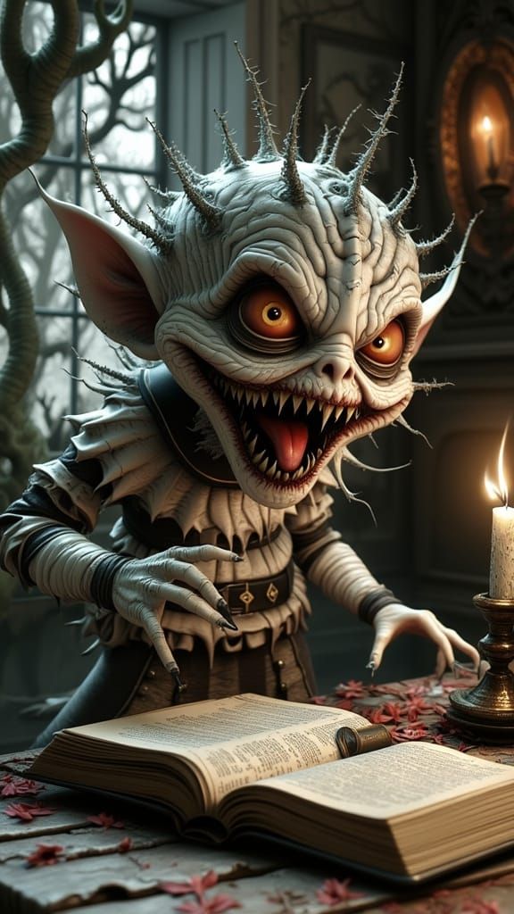 Grotesque Gremlin in Gothic Setting as Digital Art