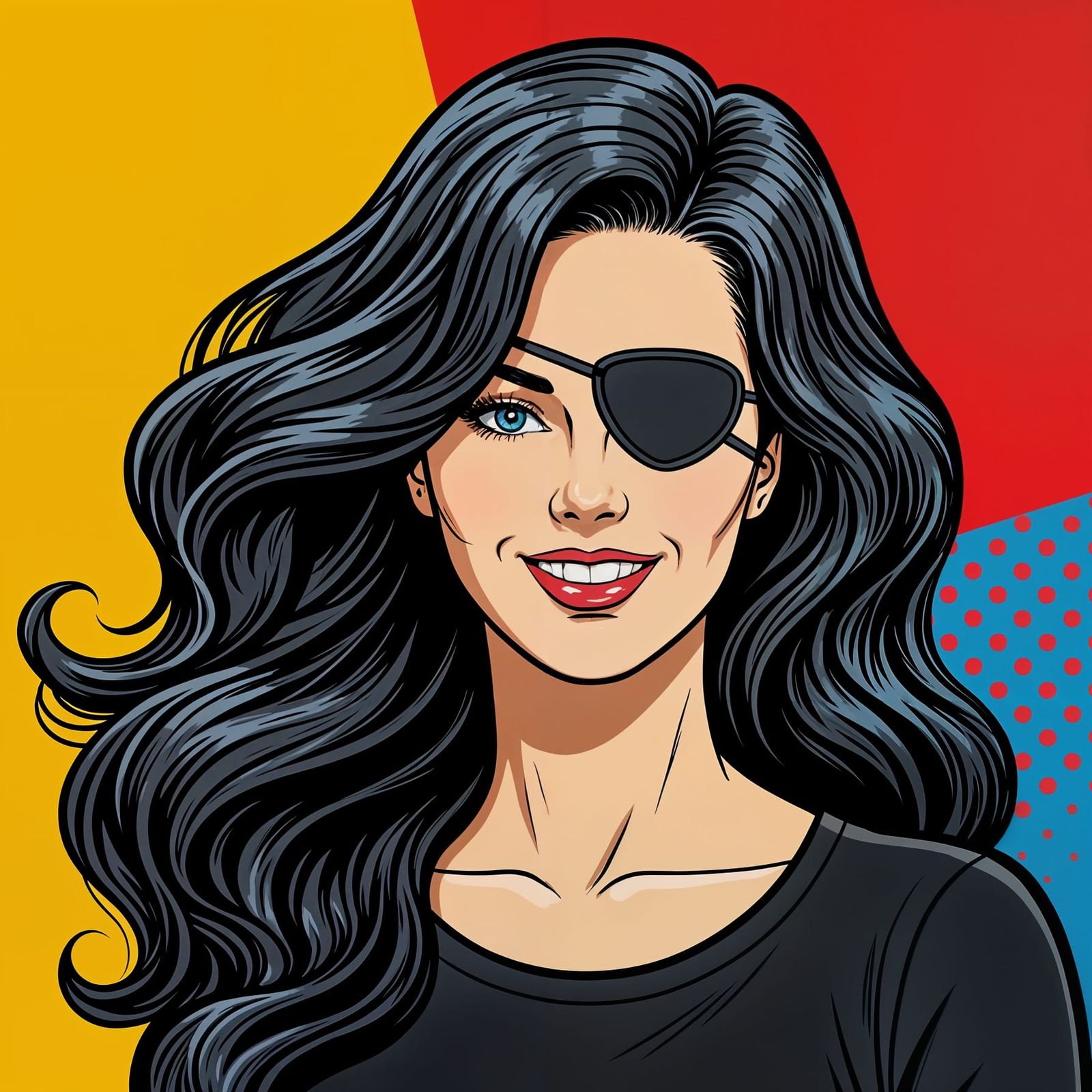 Pop Art Portrait of Elegant Woman in Primary Colors