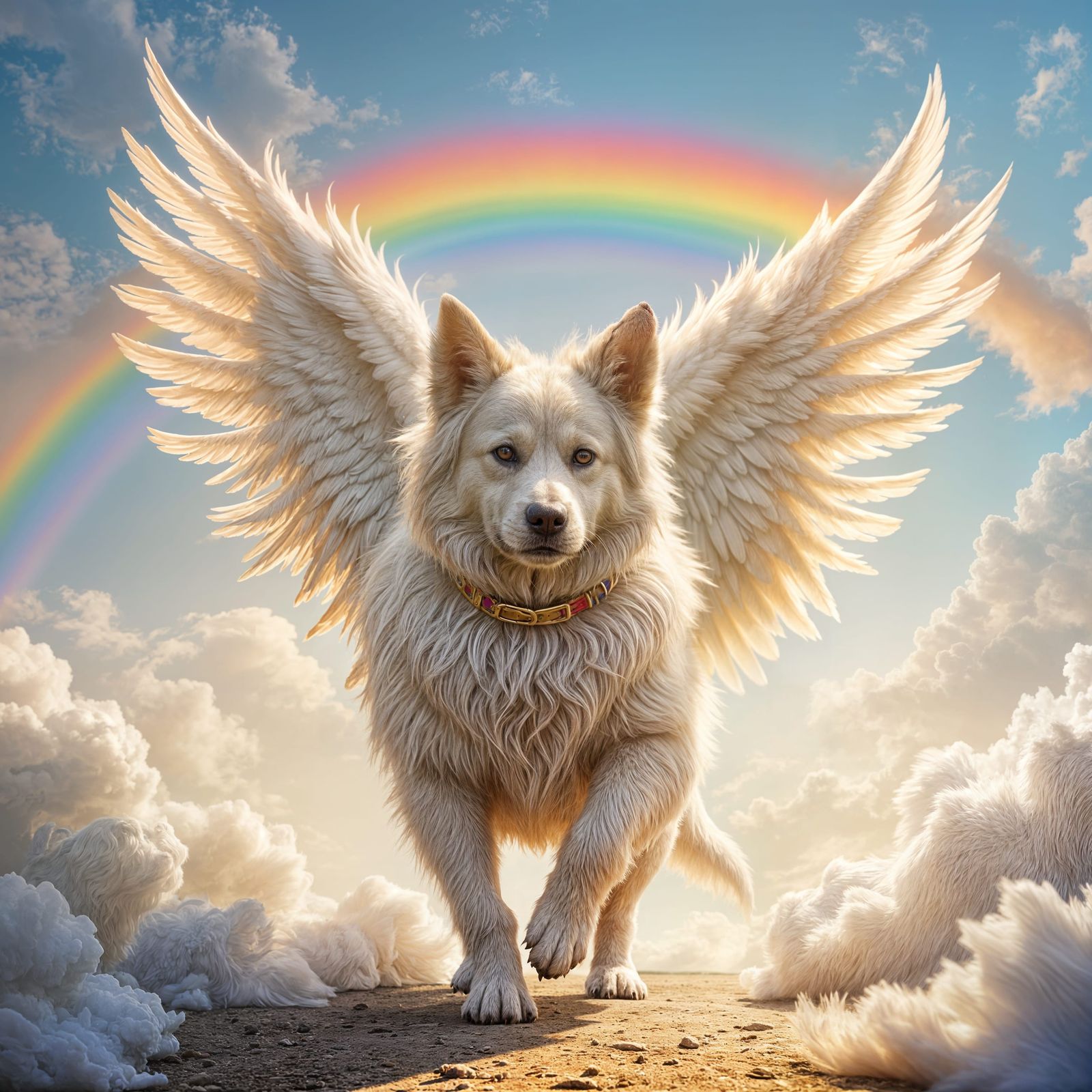 Dog with Angel Wings Crossing Rainbow Bridge