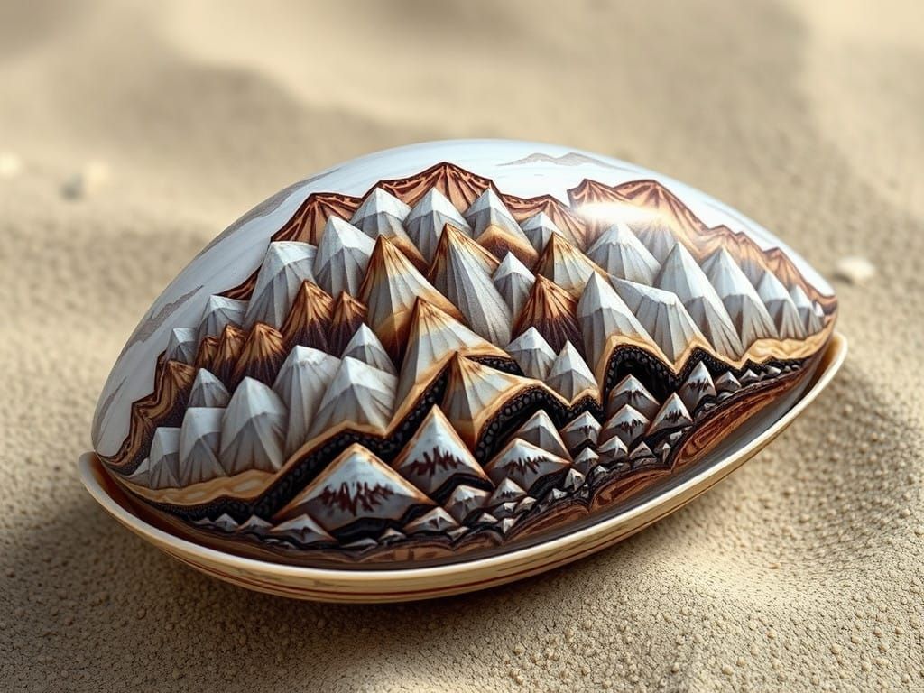 Surreal Shell Landscape with Sierpiński Triangle Fractals in...