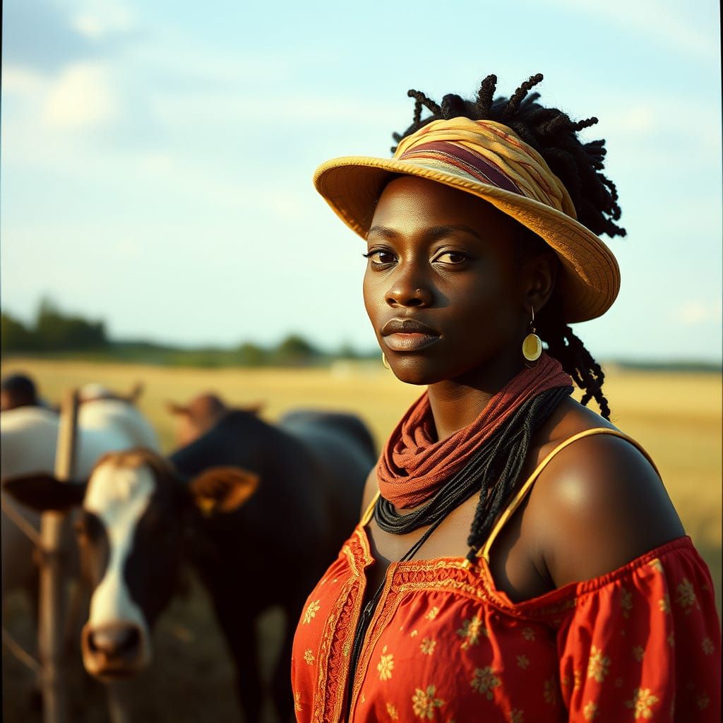 African American Woman on a Farm in Cinematic Film Style