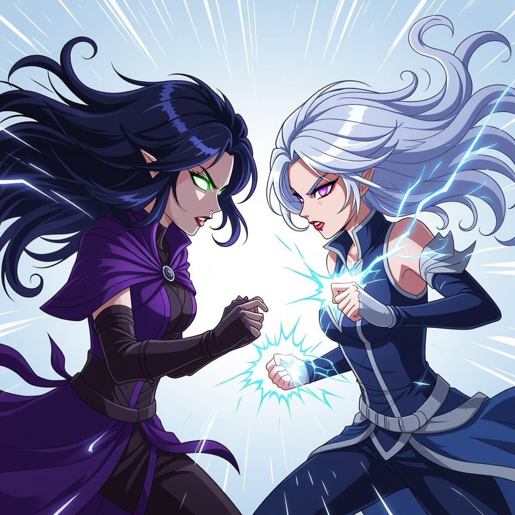 Anime Sorceresses Clashing in Dark Fantasy Showdown