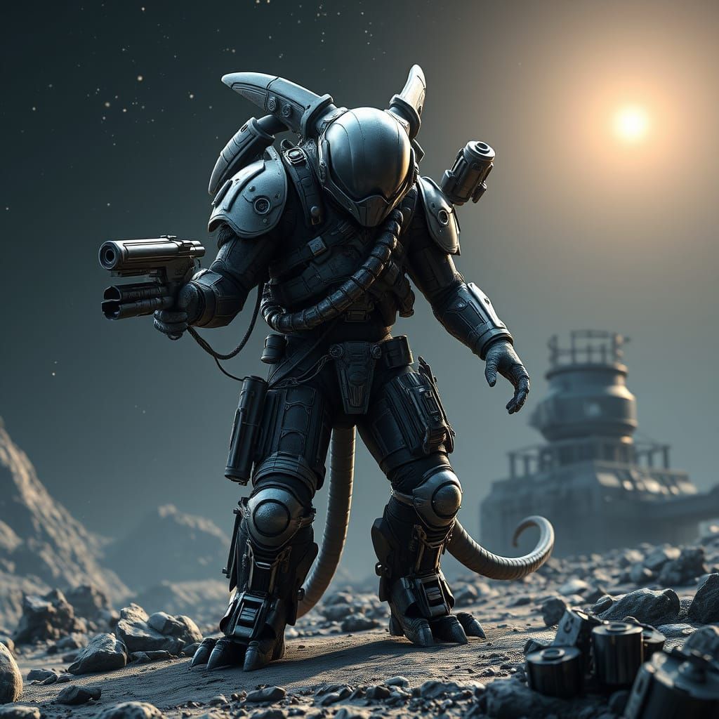 Galactic Monster in Space Suit on Frontier Outpost