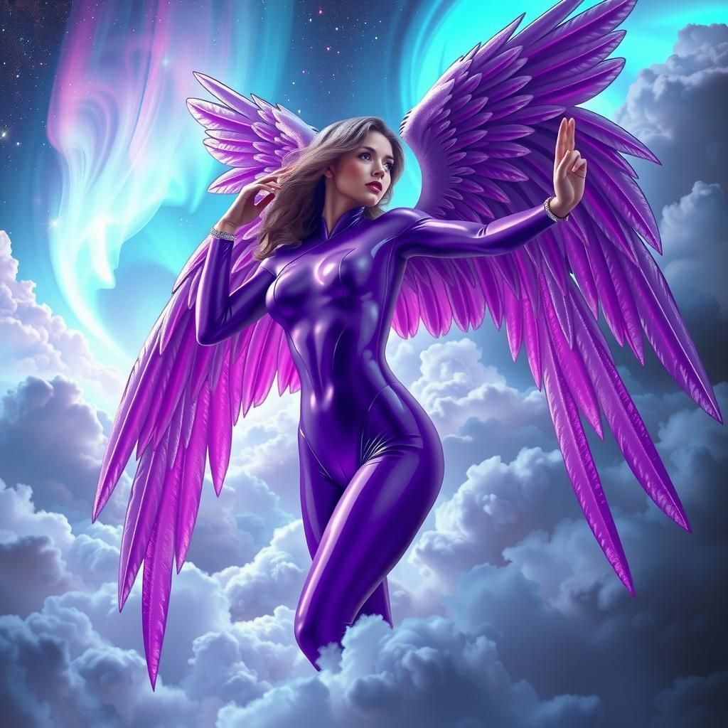 Ethereal Angel in Purple Latex Dreamscape