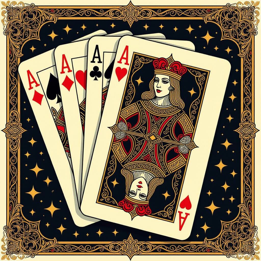 Intricate Playing Cards in Art Nouveau Style