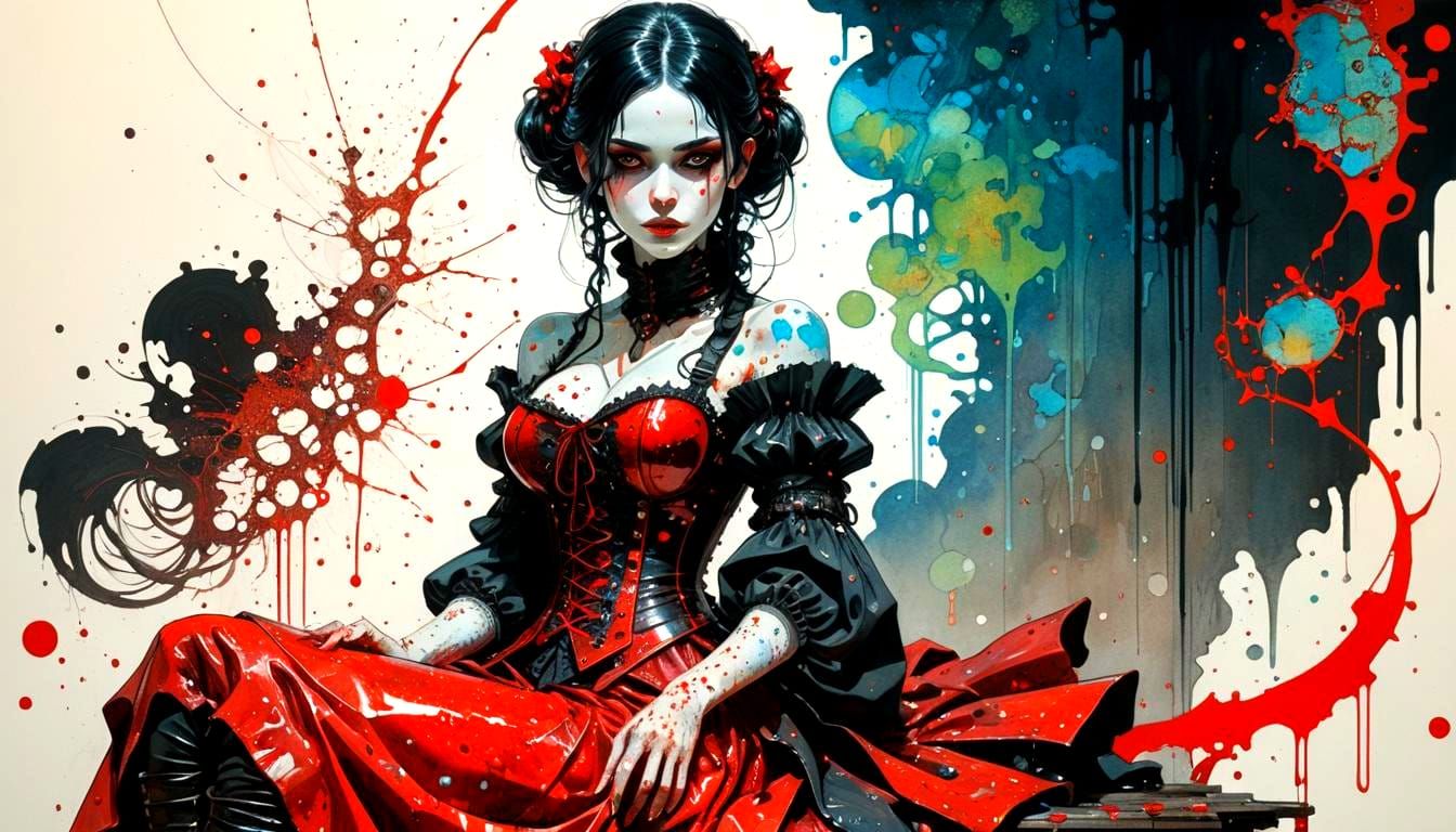 Gothic Woman in Iridescent Outfit as Impasto Painting