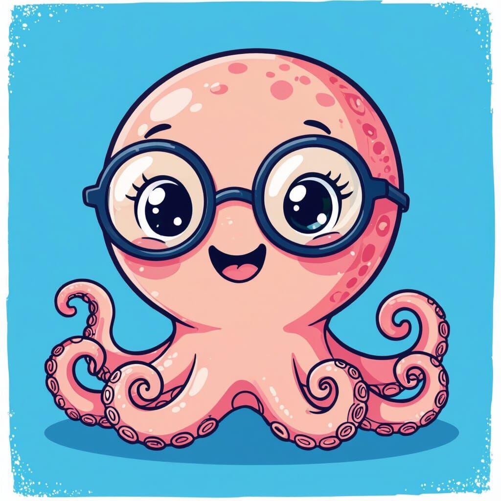 Cartoon Octopus Portrait with Blue Background