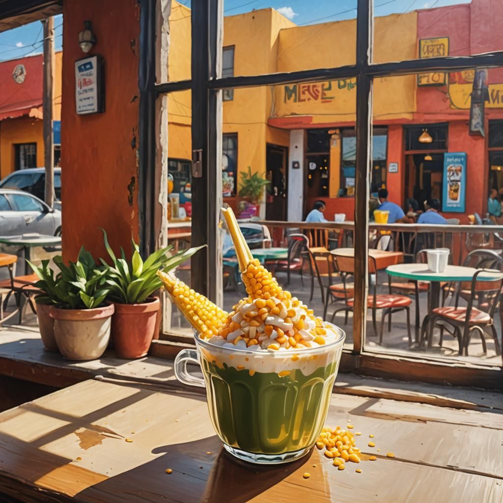 Hyperrealistic Elote en Vaso in Mexican Restaurant