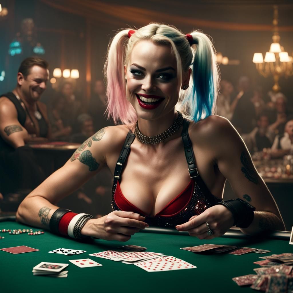 Harley Quinn Portrait with Jokers, Digital Matte Painting