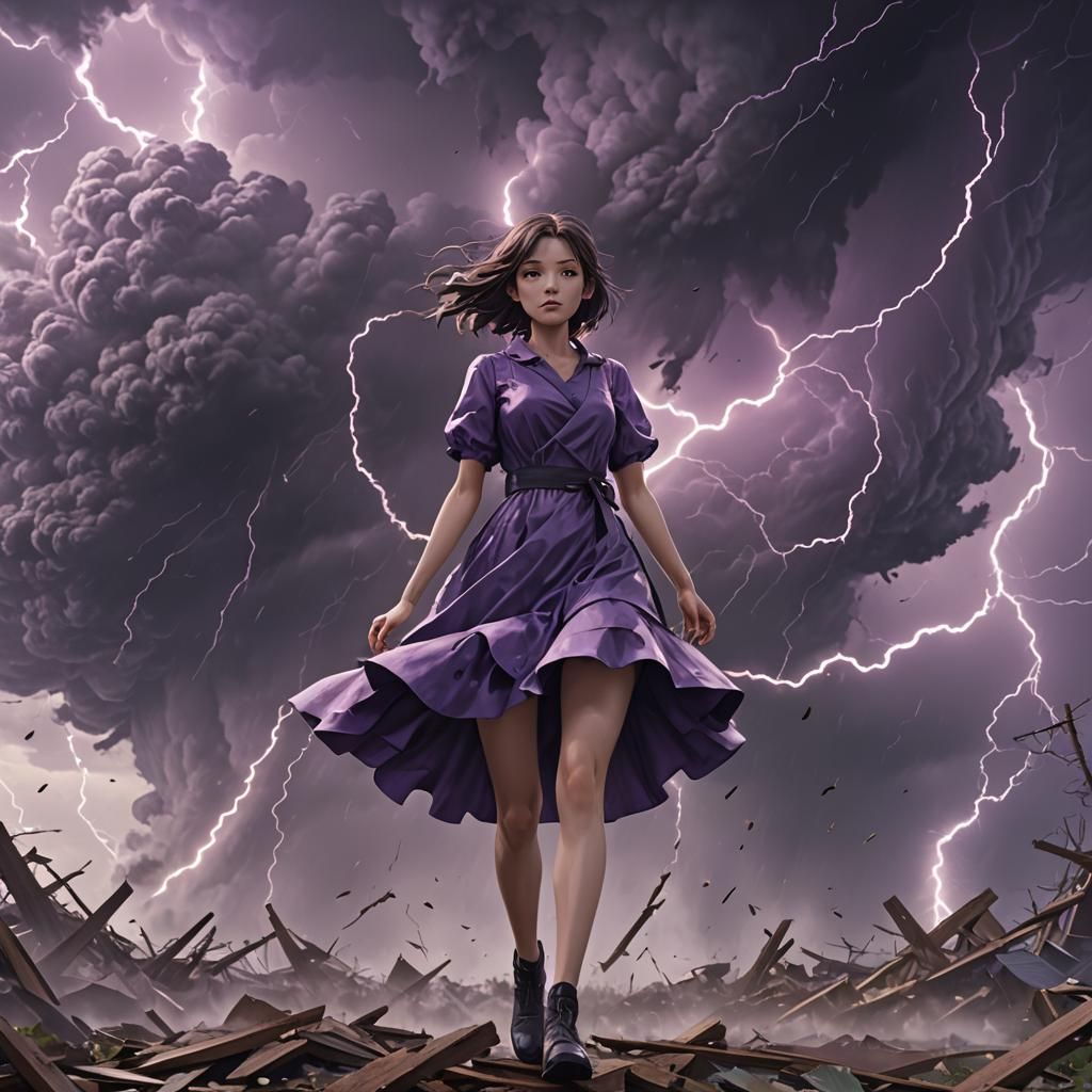 Anime Girl in Tornado: 3D Digital Art