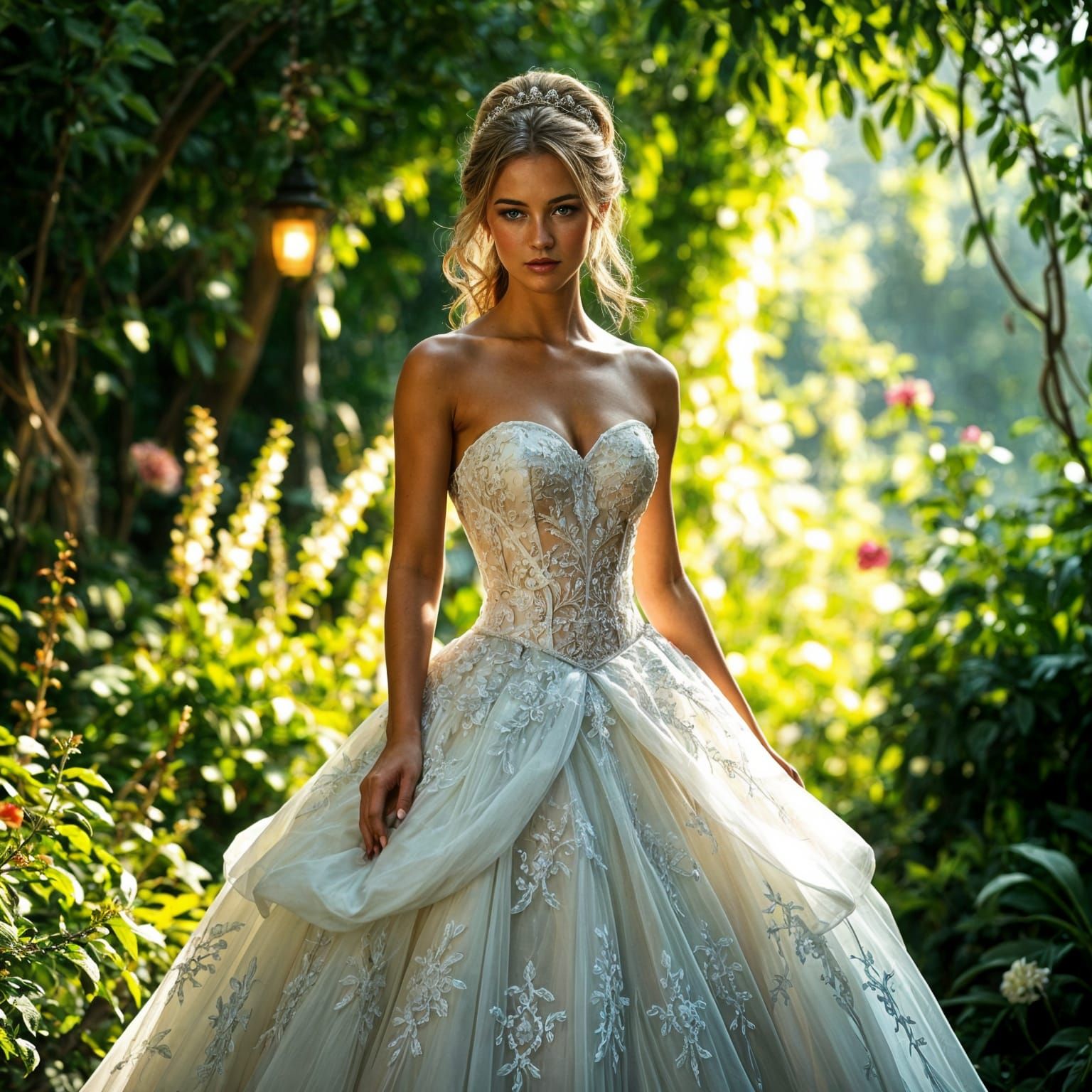 Ethereal White Wedding Gown in Soft Lighting