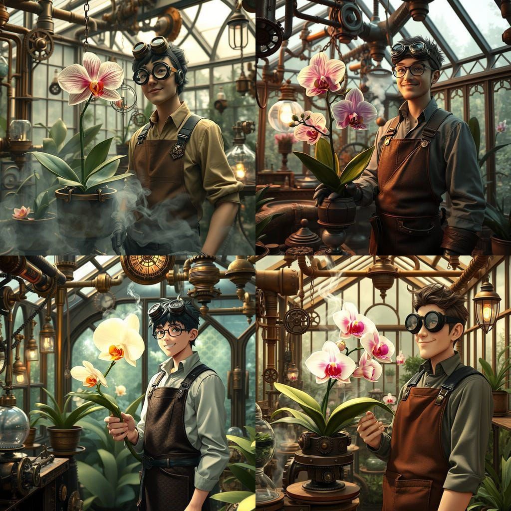 Steampunk Botanist Unveils Mechanical Orchid in Elegant Gree...