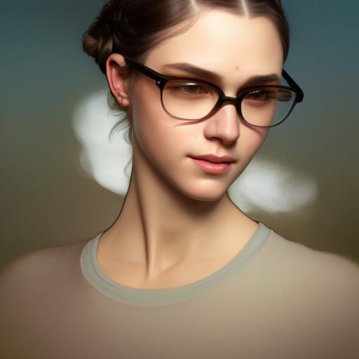 Elegant Portrait of Woman with Glasses in Art Nouveau Style