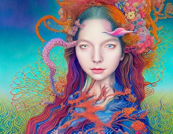 Surreal Self-Awareness Paradox in Gouache Painting