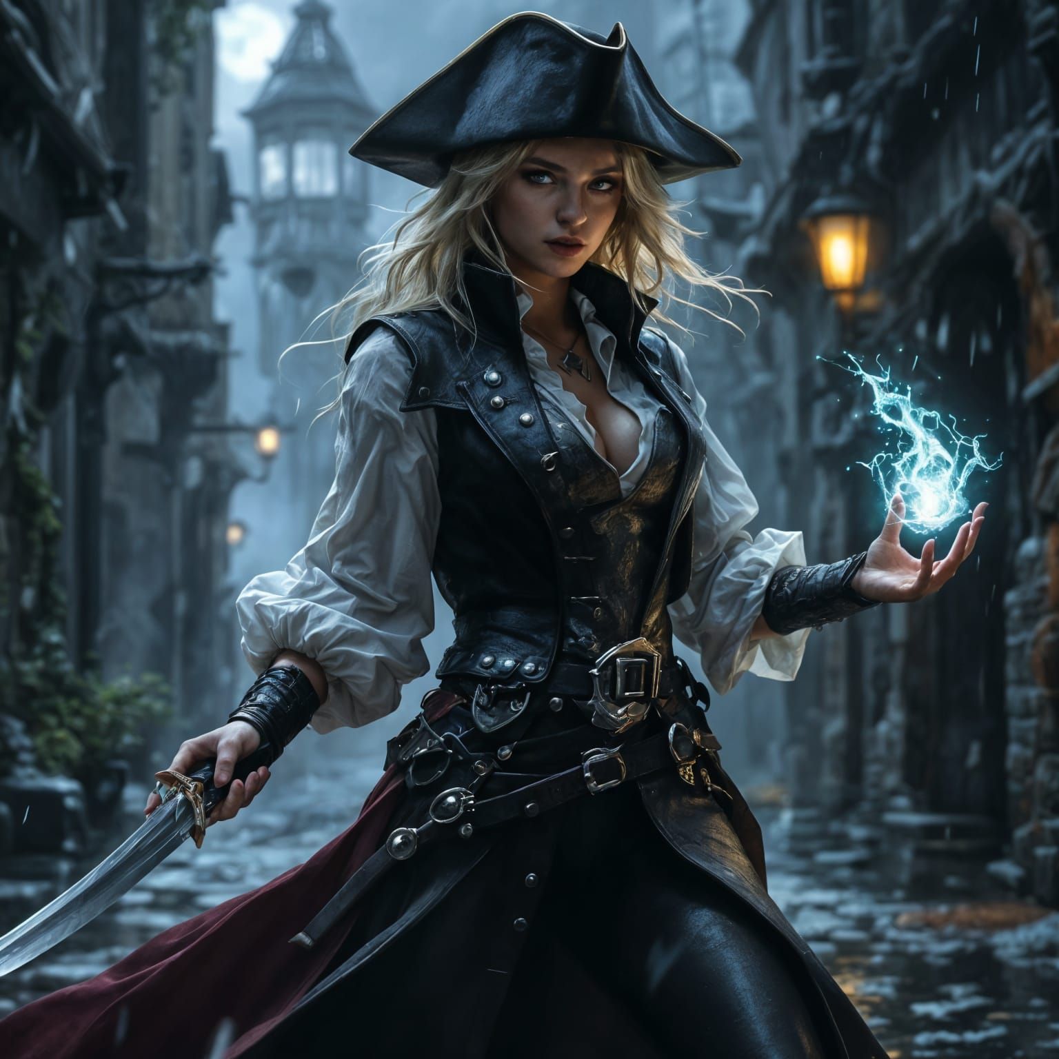 Fantasy Gloomstalker Ranger in Shadowy City Alley