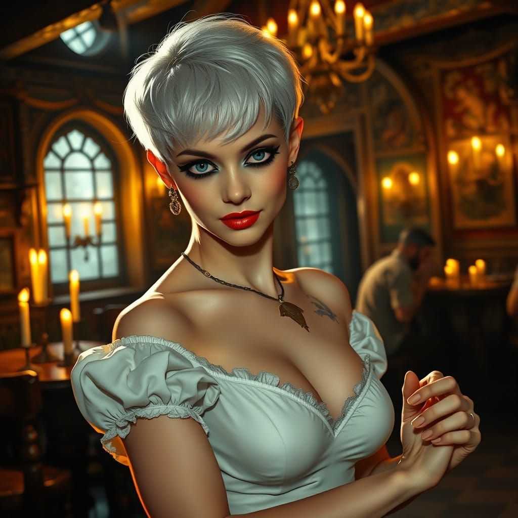 Medieval Maiden in Mysterious Tavern Setting