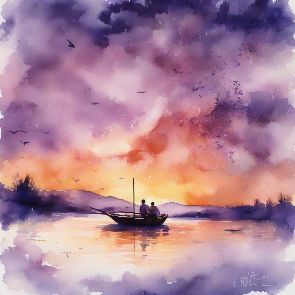 Whimsical Lake Scene with Animals Playing in Dreamlike Water...