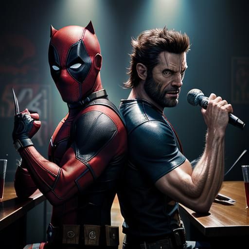 Deadpool and Wolverine Sing Karaoke: Hyperrealistic Art