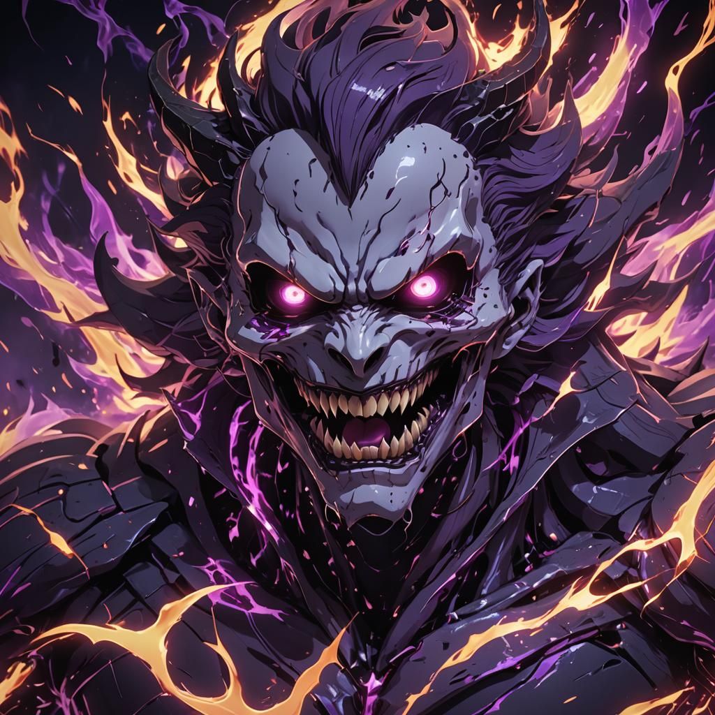 Aggressive Anime Ghost in Swirling Purple Fire