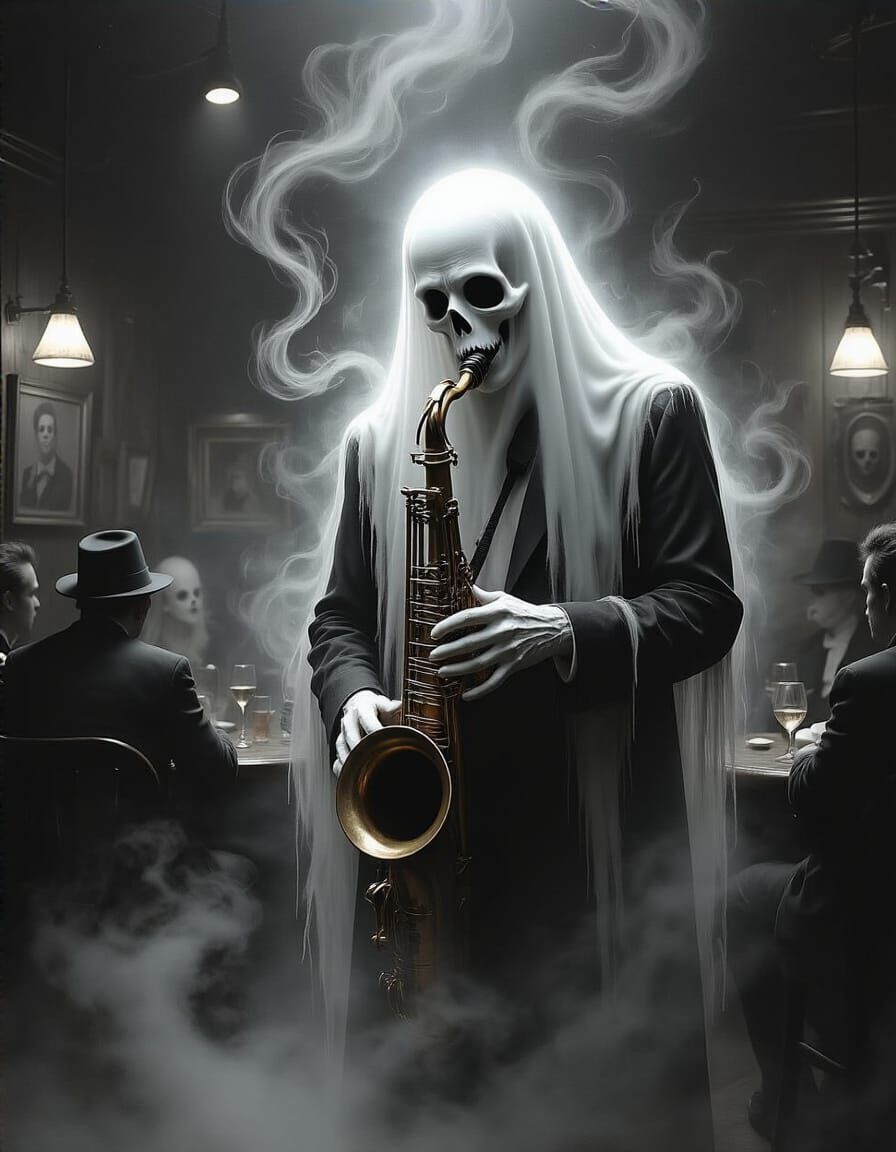 Ghostly Saxophonist in Smoky Jazz Club