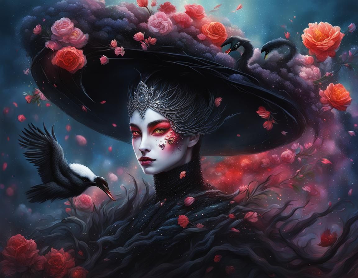 Black Swan Witch Princess in a Splash Art Style