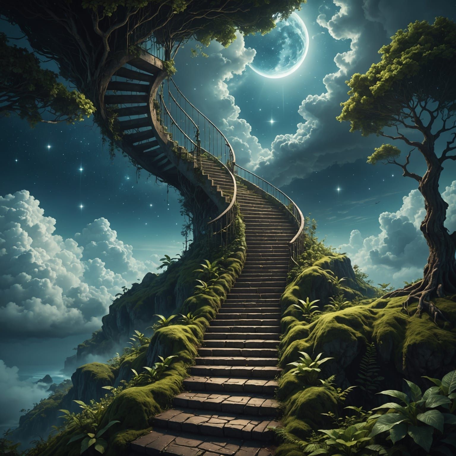 Mysterious Staircase to Unknown Destination in Digital Art