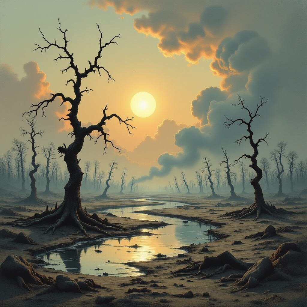 Apocalyptic Barren Landscape in Surreal Style