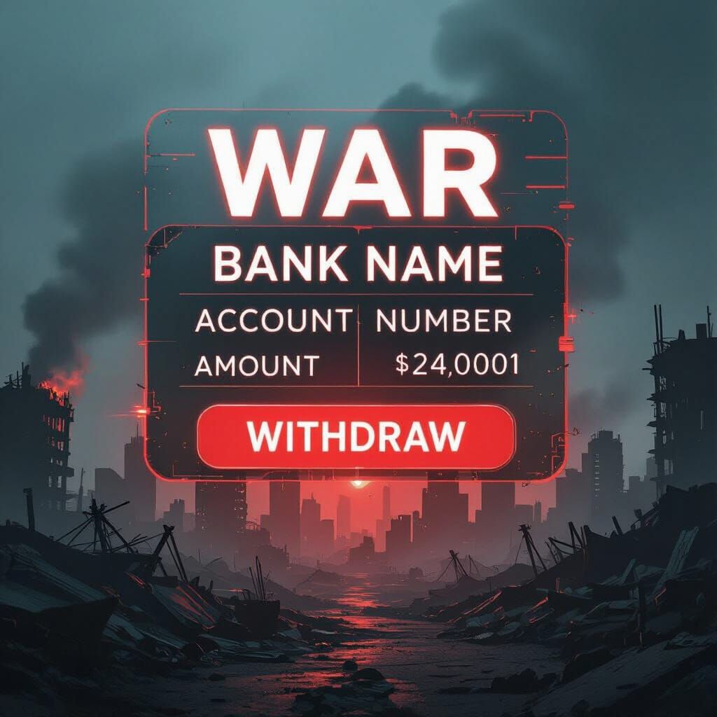 Digital Bank Interface Over War Cityscape