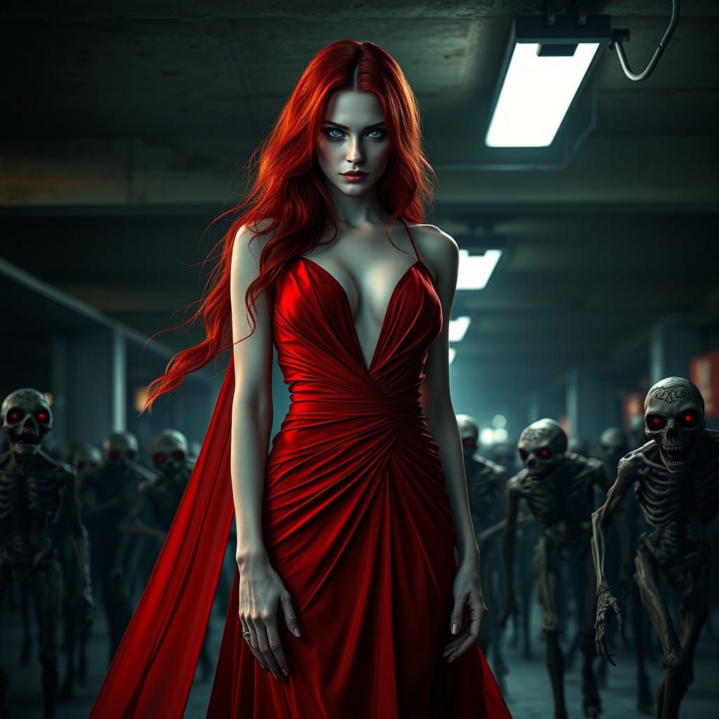 Elegant Vampire Queen Leads Undead Horde in Dark, Gothic Nig...