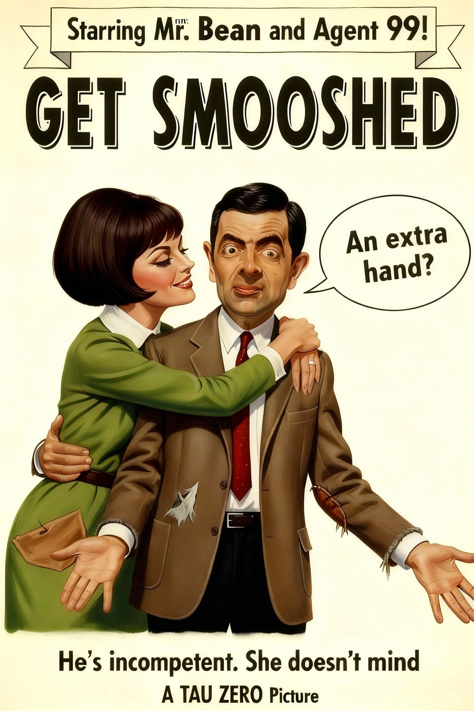 Mr. Bean and Agent 99 in 1960s Spy Comedy Poster