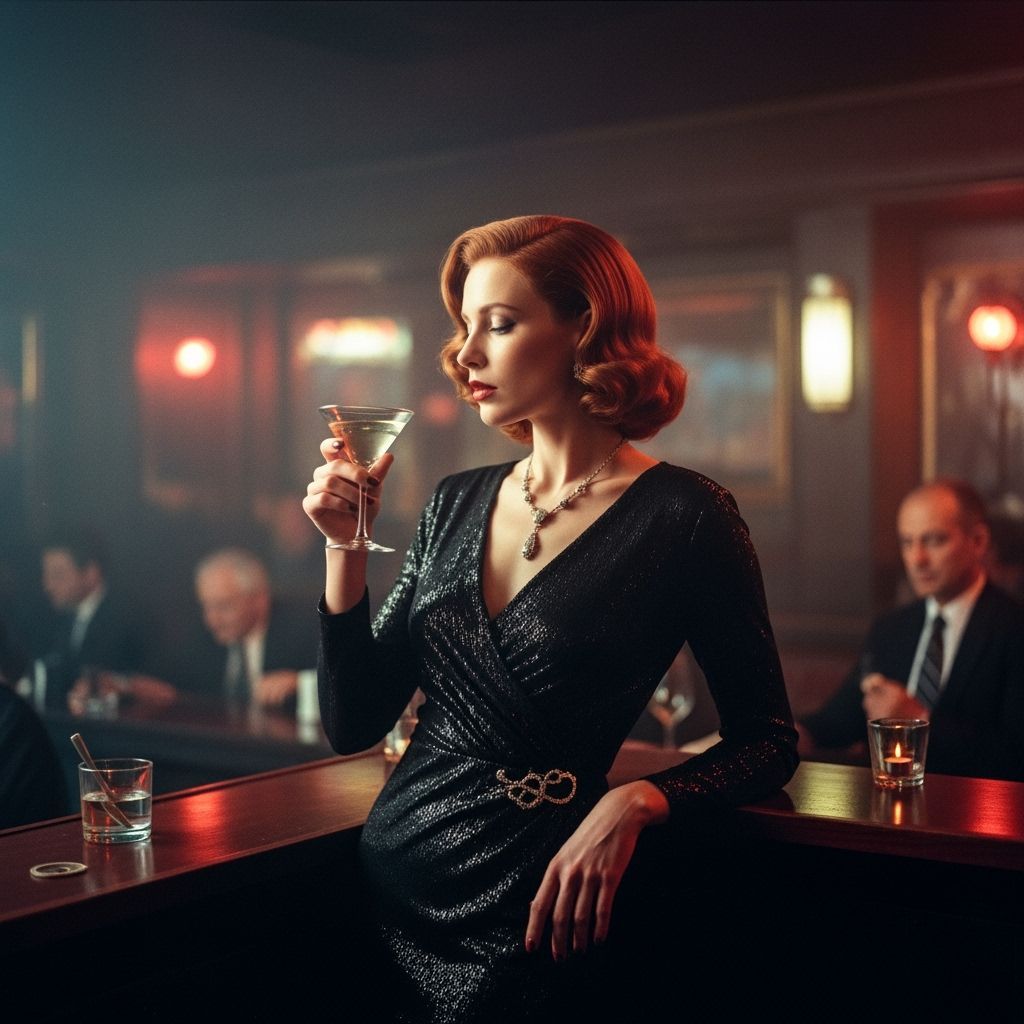 Red-Haired Woman in Noir Jazz Club, Cinematic Style