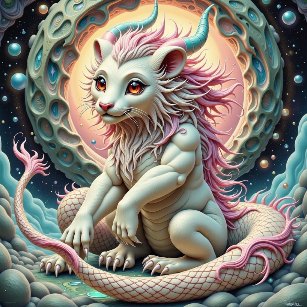 Majestic Lion-Dragon Hybrid in Whimsical Fantasy Style