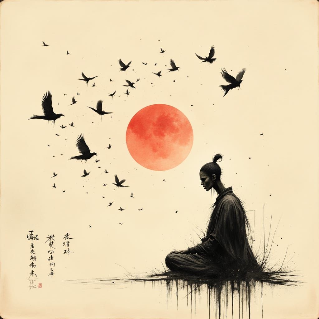 Samurai Under Fading Bloodmoon