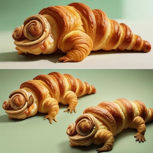 Hyperrealistic Croissant Chameleon Food Art