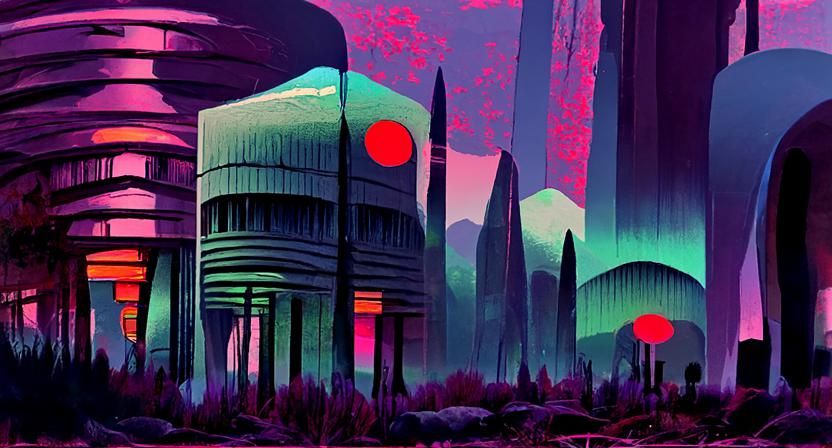Retro Sci-Fi DMV Temple by Eyvind Earle
