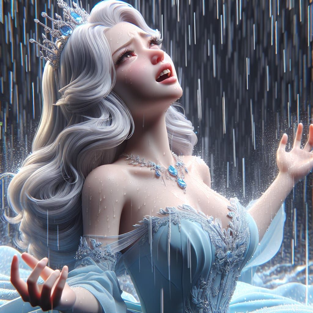 Princess in Ecstasy, Immersed in Rain, 3D Render